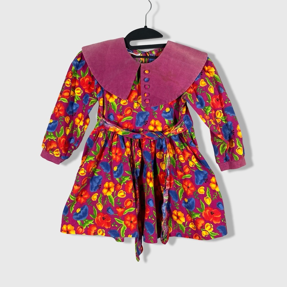 Popsicle Floral Dress Kids 3T Pink Vintage Cottagecore Eclectic Retro Boho